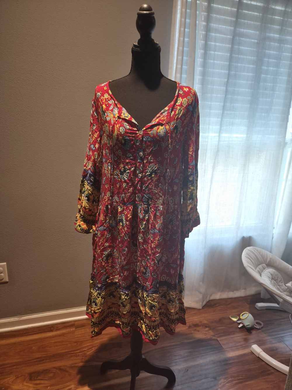 Susan Bristol Red Floral Boho Long Sleeve Dress